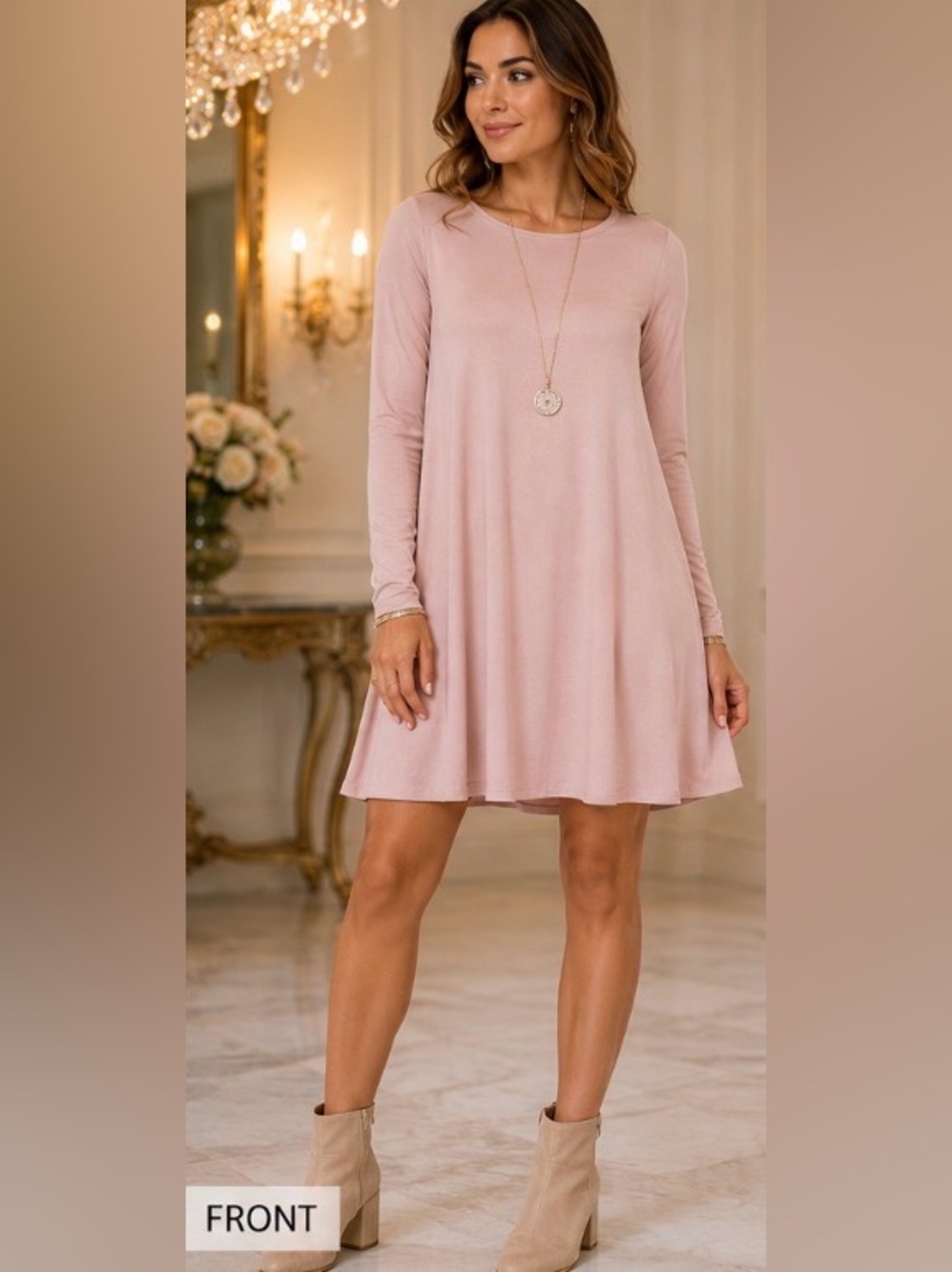 NWT Philosophy Petite Large Mauve Blush Long Sleeve A-Line Swing Dress. So Soft!